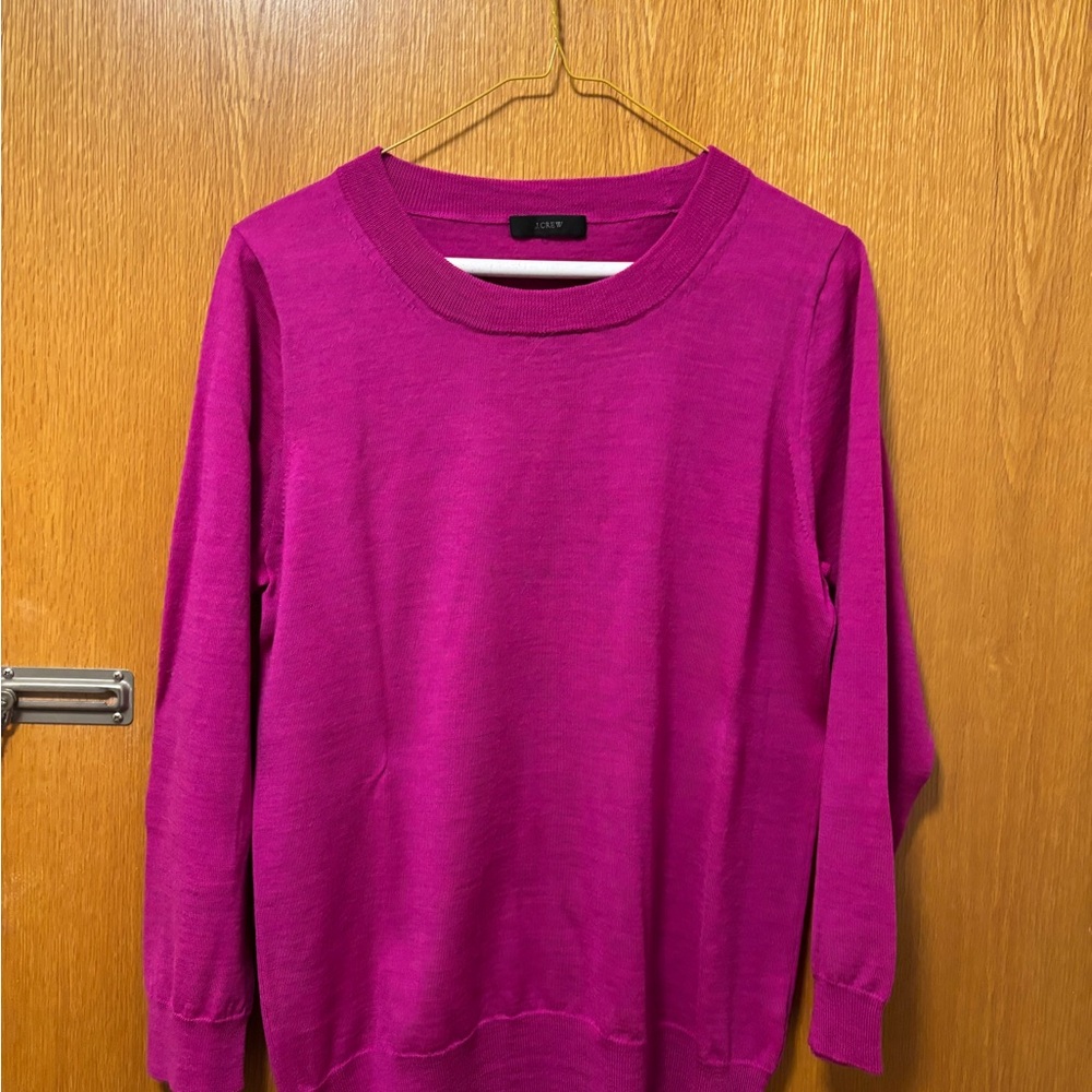 J. Crew Fuchsia Crew Neck Sweater Sz Med merino wool